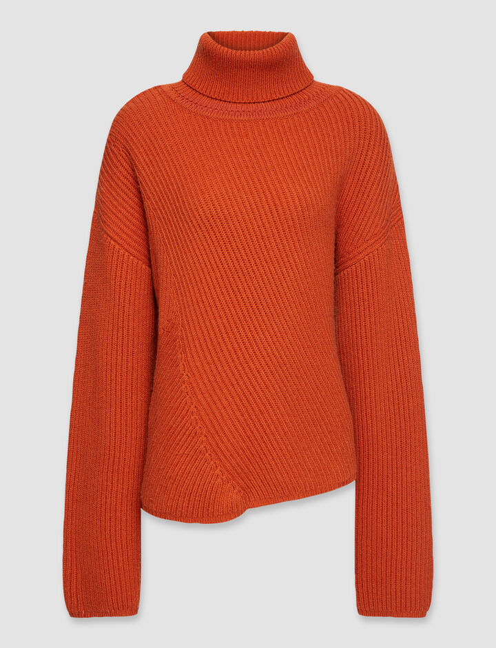 Joseph, Luxe Cardigan Stitch  High Neck Jumper, in Rooibos
